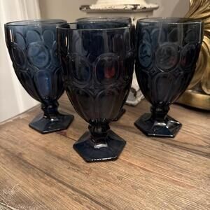 Fostoria Moonstone Cobalt Blue Iced Tea Glasses Set of 4 Vintage 6.5”
